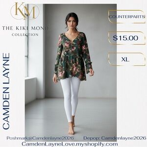 Counterparts Dark Green Floral Top